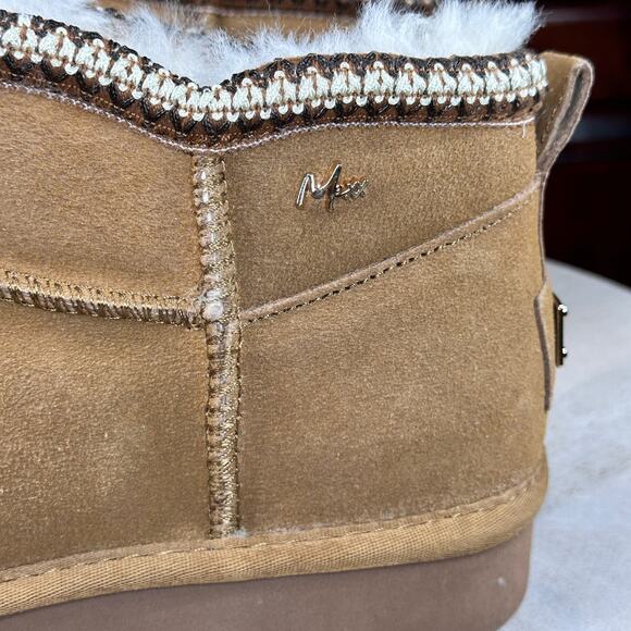 Mexx Womens Size 9.5 US Suede Shearling Boot Chestnut Fur Lined Ankle Platform - Picture 2 of 14